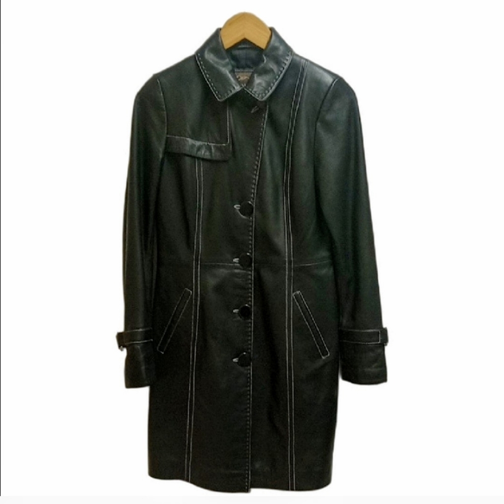 🆕 OVERLAND "MIA" BLACK ITALIAN LAMB LEATHER WOMEN'S TRENCH COAT - Picture 2 of 16